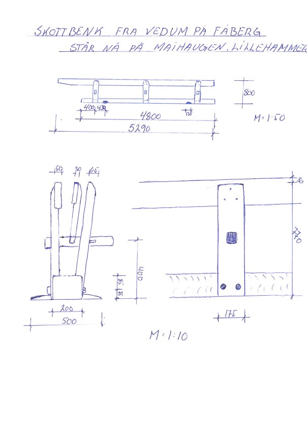Oppmålingsskisse av skottbenken frå Vedum, Fåberg. Skisse: Jørn Ulven