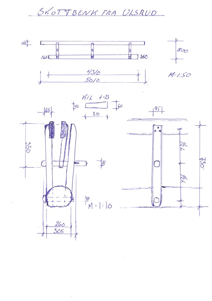 Oppmålingsskisse av skottbenken på Ulsrud. Skisse: Jørn Ulven